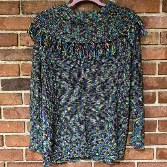 Ruby Rd Multicolor Layered Neck Top with Fringe Large - Picture 9 of 10